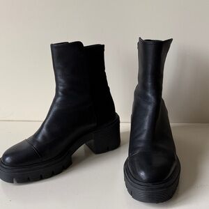 Women's Black Chunky Platform Leather Ankle Boots